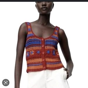 Zara colorful crochet crop top, size Small